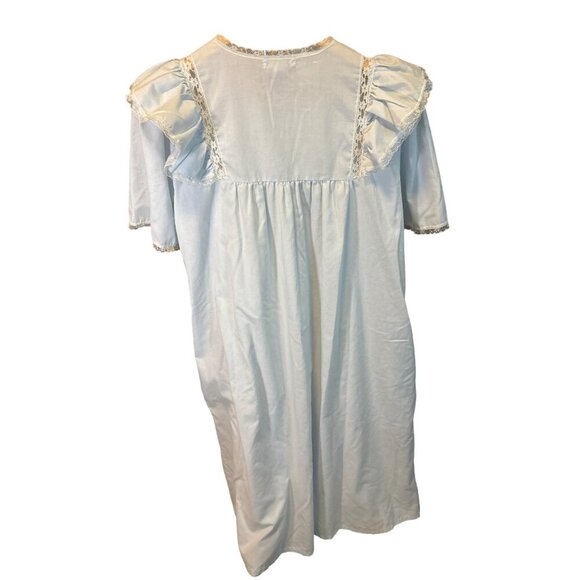 Vintage Claudia Barnes Nightgown Ruffled Lace Smocking Blue Button Front Size M - Picture 2 of 10